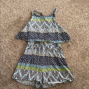 Matilda Jane Girls Navy and Green Patterned Romper. Sz 16